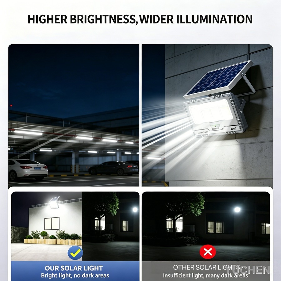 Solar flood light wall-mounted installation