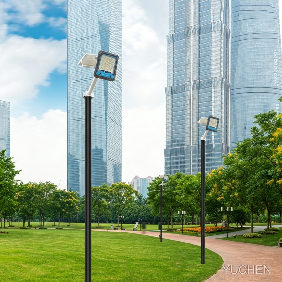 Installed on light poles in a city park